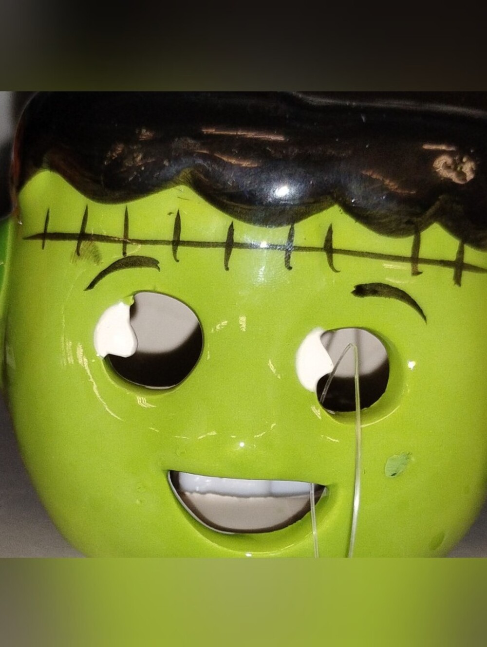 Green Ceramic Frankenstein Face Decorative Accent - Playful Halloween Decor